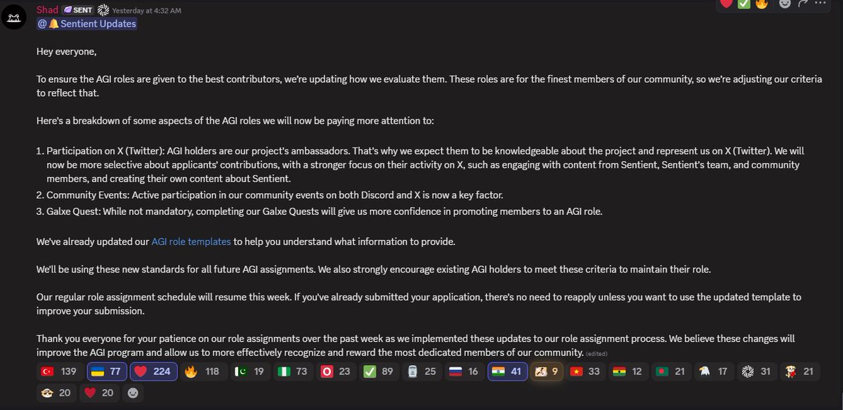 SENT isn’t a farming game ⛔️🧑‍🌾
AGI roles go to real contributors:
💬 Stay active on X
🎉 Join community events
✨ Galxe quests help too

<a href="/SentientAGI/">Sentient</a> <a href="/shad_haq_/">Shad Haq</a> <a href="/vivekkolli/">Vivek Kolli</a> <a href="/LeaderX_btc/">RANA</a> 
#SentientAGI