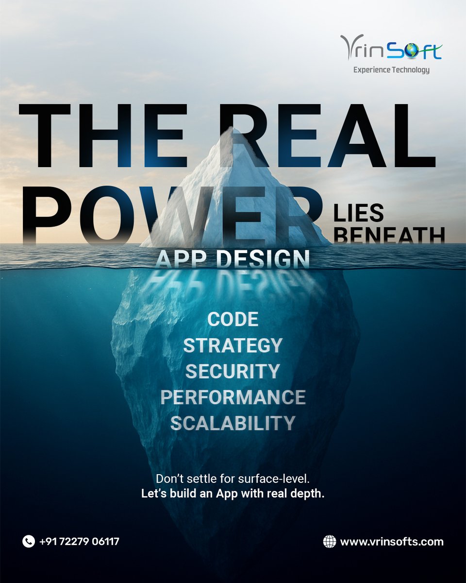 vrinsofts's tweet image. A stunning UI is just the tip of the iceberg.
What truly makes an app powerful? Code. Strategy. Security. Performance. Scalability.
At Vrinsoft, we don’t just design apps - we engineer them for depth, strength, and growth.
#AppDevelopment #MobileAppDesign #ScalableApps