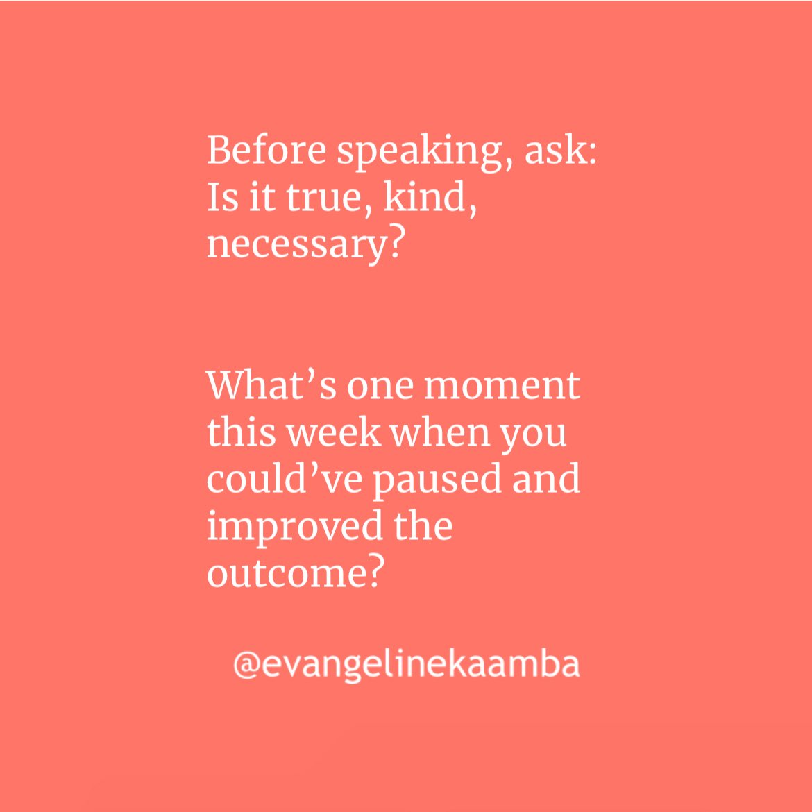 EvangelineSak18's tweet image. Rafiki/friend/amigo, day 9 of 30; The Three-Second Filter
Pause. Pray. Proceed.
Before speaking, ask: Is it true, kind, necessary?
What’s one moment this week when you could’ve paused and improved the outcome?

#SpeakLife #ThinkBeforeYouSpeak #PausePrayProceed #intentionalliving