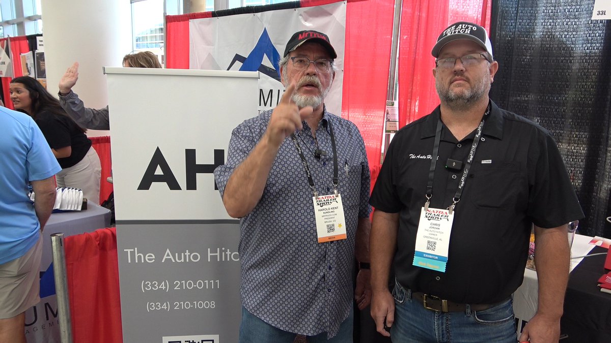 Coolest gadget from the 2025 NATDA trailer show, the AUTO Hitch. Receiver hitch that power adjusts up and down with a remote key fob. No trailer jack needed. Hitch will drop to connect the trailer and then raise it t0 a level height, many trailers mounted wrong
