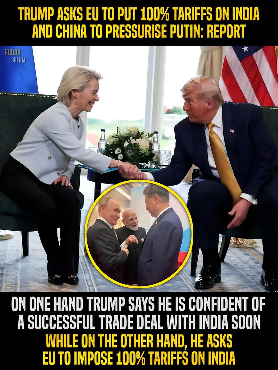 vijithaviji0106's tweet image. Reports say US President #DonaldTrump is looking to raise tariffs on India and China, the top two buyers of Russian oil, possibly up to 100%. He has already slapped India with a 50% tariff. #IndiaTrade #EUTariffs #IndiaEU #IndiaEconomy