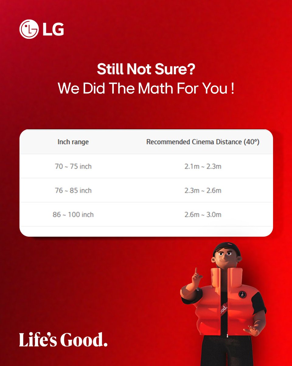 LGGulf's tweet image. Not sure what TV size fits your home best? 📺 
Swipe left for our TV Buying Guide to make the smart choice!   

مو متأكد أي حجم تلفزيون يناسب منزلك؟ 📺 
اسحب لليسار وتعرّف على دليل شراء التلفزيونات من إل جي لتتخذ القرار الذكي! 
spr.ly/6010Az6hq

#LG #LGTVBuyingGuide #LGTV