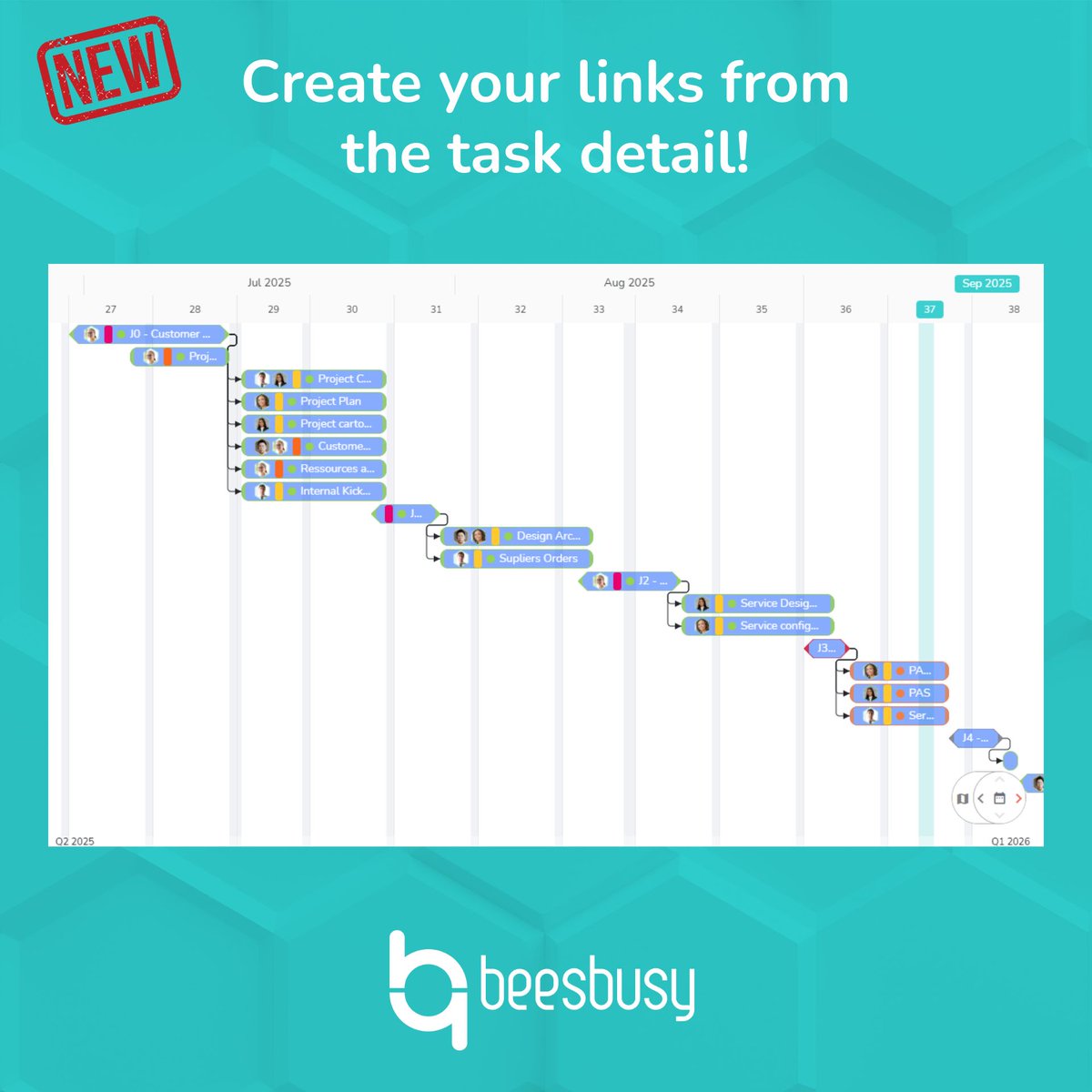🚀 New!
Until now, you had to go through the planning view to link your tasks.
Now, thanks to the new "Links" side panel of the task, you can:
✅ Create links from the task details.
✅ Immediately view the existing links between the open task and others.
beesbusy.com/en/resources/f…