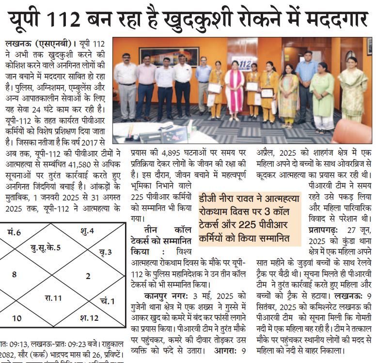 112UttarPradesh's tweet photo. यूपी-112 बन रहा है ख़ुदकुशी रोकने में मददगार via @RashtriaSahara
#112inNews https://t.co/YChjCQgnI9