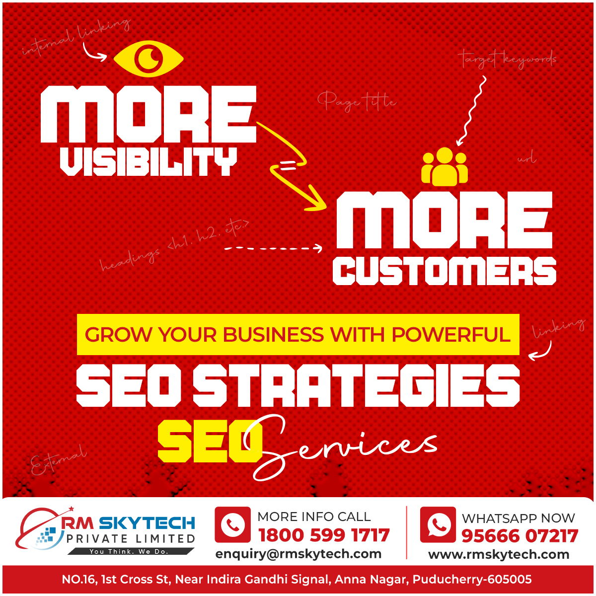 RMSkyTech1's tweet image. More Visibility = More Customers! 🚀 That&apos;s the simple truth of digital marketing. 
#SEOExperts #SearchEngineOptimization #GoogleSEO #DigitalMarketingAgency #BusinessTips #PuducherryBusiness #SmallBusinessMarketing #OnlinePresence #RMskyTech
