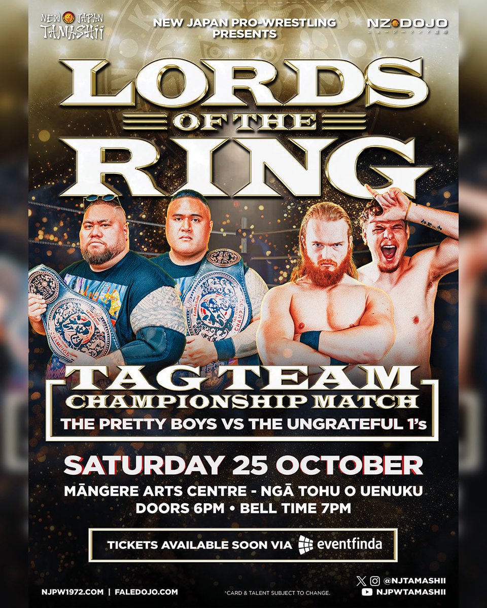 🇳🇿 AUCKLAND 🇳🇿

The Ungrateful 1’s have their sights set on The Pretty Boys! Who will claim the titles?

Don’t miss #njpwTAMASHII, Saturday 25 October at the Māngere Arts Centre.

🎟️ Tickets on sale soon via Eventfinda NZ

#njpw