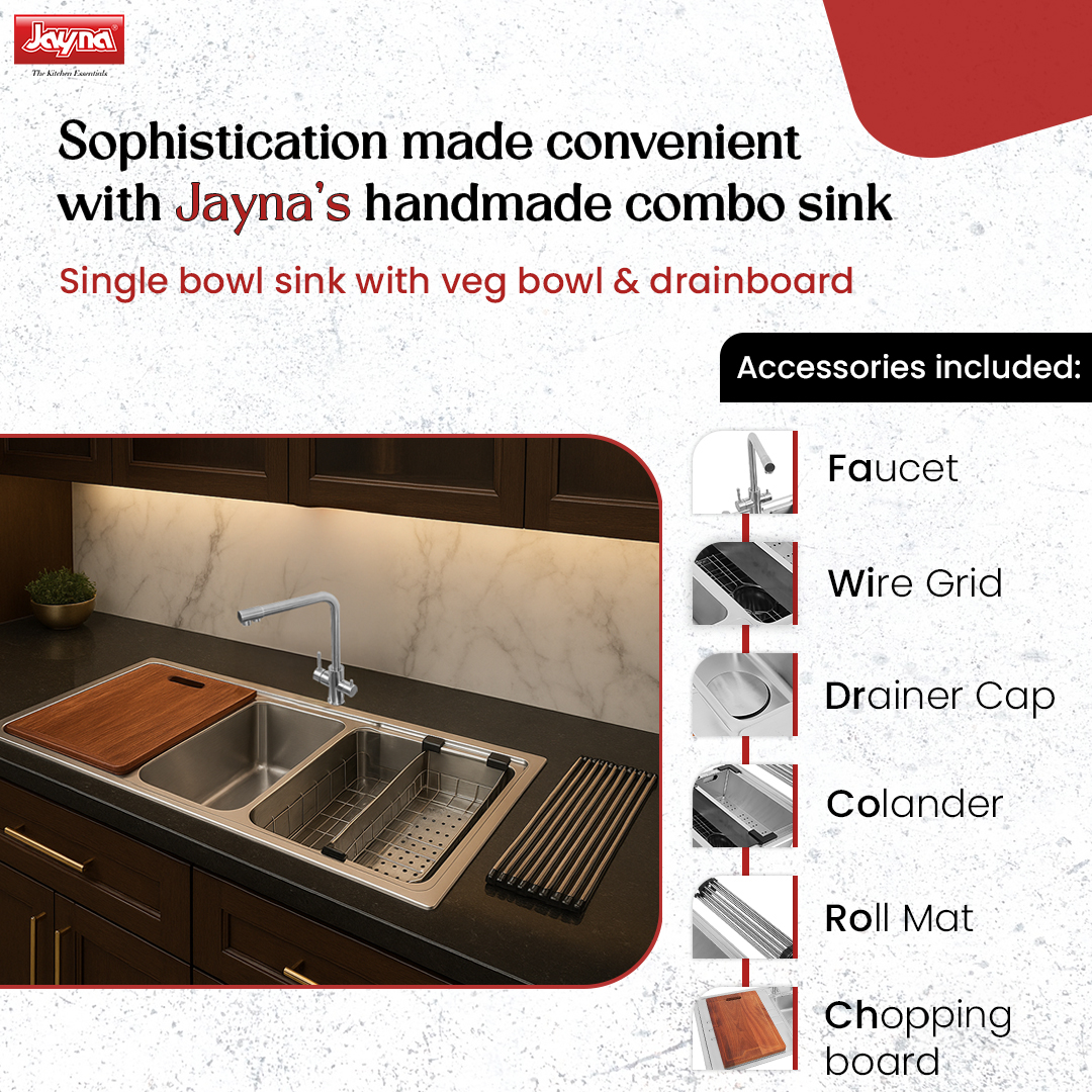 jaynasinks_'s tweet image. Upgrade your kitchen with Jayna’s Combo Series – a perfect mix of style &amp;amp; practicality. Crafted from 1mm high-grade stainless steel with brushed satin finish, sound-deadening tech &amp;amp; insect-proof coupling for lasting hygiene &amp;amp; durability.
#JaynaSinks #CraftingElegance #ComboSink
