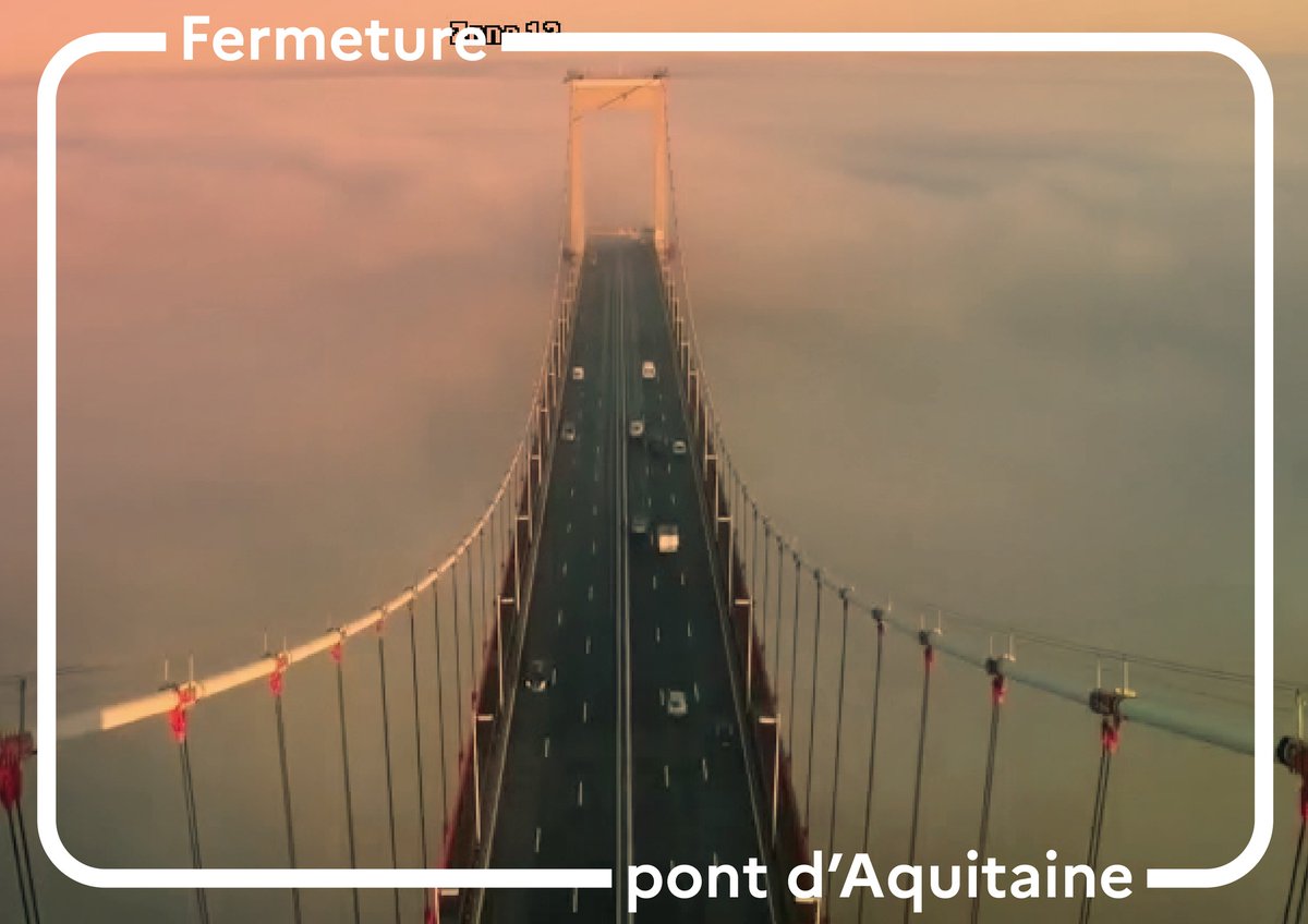 ⛔️RAPPEL : fermeture du pont d'Aquitaine pour travaux de maintenance cette nuit :
📆du jeudi 11/09 (21h) au vendredi 12/09 (6h) dans les 2 sens de circulation.
🚲 Pistes cyclables également fermées.