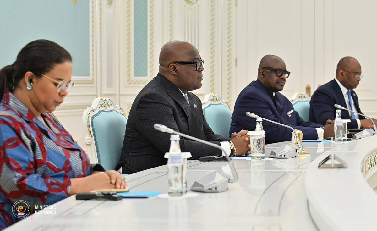 LouisWKabamba's tweet photo. Dans le cadre de la visite d’État effectuée en République du Kazakhstan par Son Excellence Félix Antoine TSHISEKEDI TSHILOMBO, Président de la République, j’ai eu l’honneur de l’accompagner et de prendre part aux différentes activités inscrites à l’agenda.

Cette mission a notamment été marquée par la signature d’un Mémorandum de coopération entre la République Démocratique du Congo et la République du Kazakhstan, dans les domaines des mines et de la géologie, sous le leadership de Son Excellence Félix Antoine TSHISEKEDI TSHILOMBO, Chef de l’État.

En marge de ces activités bilatérales, j’ai également eu une séance de travail avec Son Excellence Yersayin NEGASPAEV, Ministre de l’Industrie et de la Construction de la République du Kazakhstan, afin d’explorer des pistes de collaboration dans les secteurs stratégiques de l’industrialisation et de la transformation.

La participation du Ministère des Mines à cette démarche traduit la volonté du Gouvernement de diversifier ses partenariats, de renforcer les relations bilatérales et de promouvoir des initiatives stratégiques au service du développement national.

@Presidence_RDC
@PrimatureRDC  #RDC #Kazakhstan #Coopération #Mines #Géologie #Développement #Partenariat #DiplomatieÉconomique