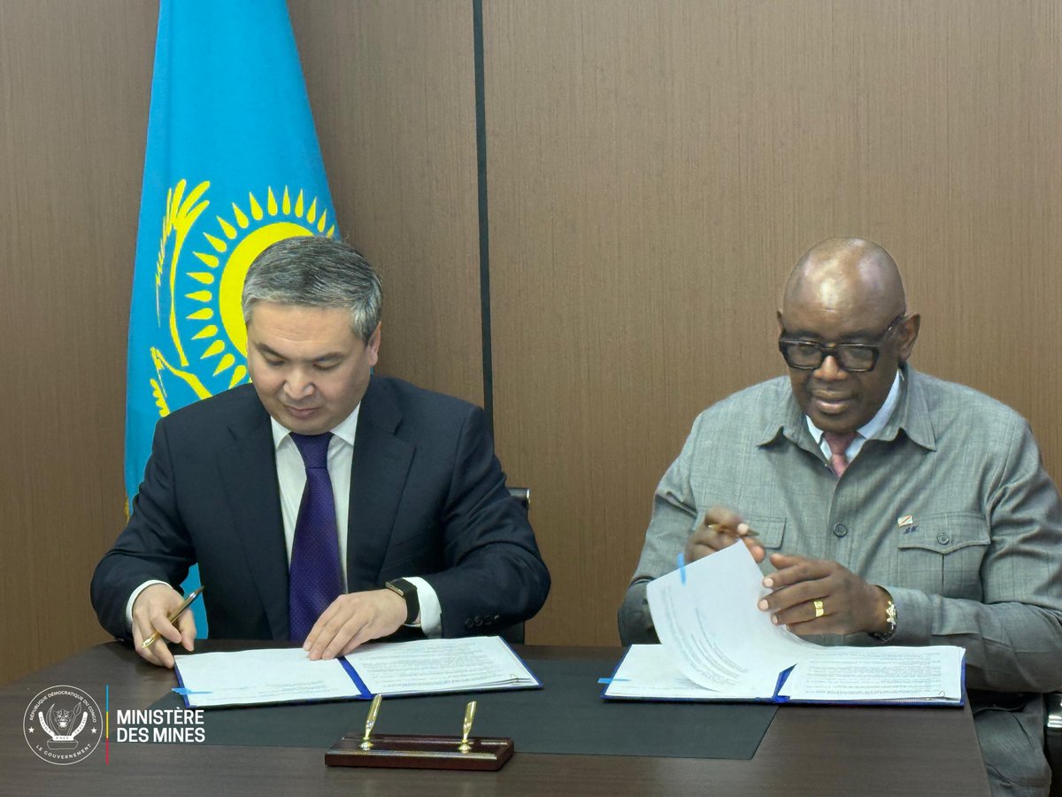 LouisWKabamba's tweet photo. Dans le cadre de la visite d’État effectuée en République du Kazakhstan par Son Excellence Félix Antoine TSHISEKEDI TSHILOMBO, Président de la République, j’ai eu l’honneur de l’accompagner et de prendre part aux différentes activités inscrites à l’agenda.

Cette mission a notamment été marquée par la signature d’un Mémorandum de coopération entre la République Démocratique du Congo et la République du Kazakhstan, dans les domaines des mines et de la géologie, sous le leadership de Son Excellence Félix Antoine TSHISEKEDI TSHILOMBO, Chef de l’État.

En marge de ces activités bilatérales, j’ai également eu une séance de travail avec Son Excellence Yersayin NEGASPAEV, Ministre de l’Industrie et de la Construction de la République du Kazakhstan, afin d’explorer des pistes de collaboration dans les secteurs stratégiques de l’industrialisation et de la transformation.

La participation du Ministère des Mines à cette démarche traduit la volonté du Gouvernement de diversifier ses partenariats, de renforcer les relations bilatérales et de promouvoir des initiatives stratégiques au service du développement national.

@Presidence_RDC
@PrimatureRDC  #RDC #Kazakhstan #Coopération #Mines #Géologie #Développement #Partenariat #DiplomatieÉconomique