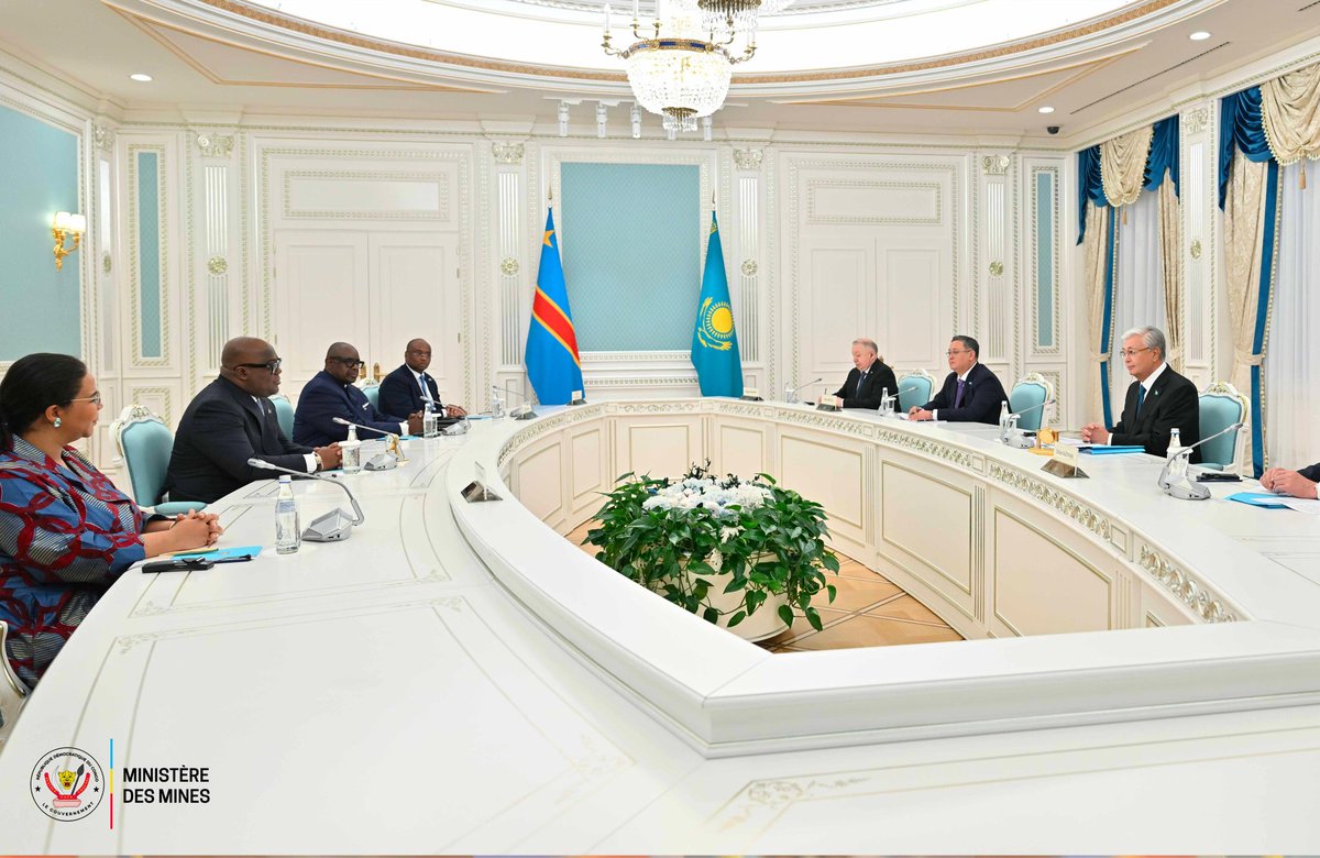 LouisWKabamba's tweet photo. Dans le cadre de la visite d’État effectuée en République du Kazakhstan par Son Excellence Félix Antoine TSHISEKEDI TSHILOMBO, Président de la République, j’ai eu l’honneur de l’accompagner et de prendre part aux différentes activités inscrites à l’agenda.

Cette mission a notamment été marquée par la signature d’un Mémorandum de coopération entre la République Démocratique du Congo et la République du Kazakhstan, dans les domaines des mines et de la géologie, sous le leadership de Son Excellence Félix Antoine TSHISEKEDI TSHILOMBO, Chef de l’État.

En marge de ces activités bilatérales, j’ai également eu une séance de travail avec Son Excellence Yersayin NEGASPAEV, Ministre de l’Industrie et de la Construction de la République du Kazakhstan, afin d’explorer des pistes de collaboration dans les secteurs stratégiques de l’industrialisation et de la transformation.

La participation du Ministère des Mines à cette démarche traduit la volonté du Gouvernement de diversifier ses partenariats, de renforcer les relations bilatérales et de promouvoir des initiatives stratégiques au service du développement national.

@Presidence_RDC
@PrimatureRDC  #RDC #Kazakhstan #Coopération #Mines #Géologie #Développement #Partenariat #DiplomatieÉconomique