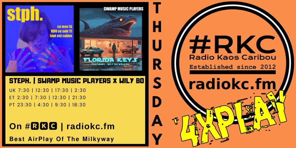 ▂▂▂▂▂▂▂▂▂▂▂▂▂▂
#THURSDAY 9│11 𝟰𝘅𝗣𝗟𝗔𝗬𝗦

Last 2 🕠17:30⚪2:30 UK

🔴Stph.
🔴<a href="/swampmusicinfo/">Swamp Music Players</a> x <a href="/wilybo/">Wily Bo Walker</a>

⬇️Details⬇️
🌐 fb.com/RadioKC/posts/…

on #🆁🅺🅲 📻 radiokc.fm
▂▂▂▂▂▂▂▂▂▂▂▂▂▂