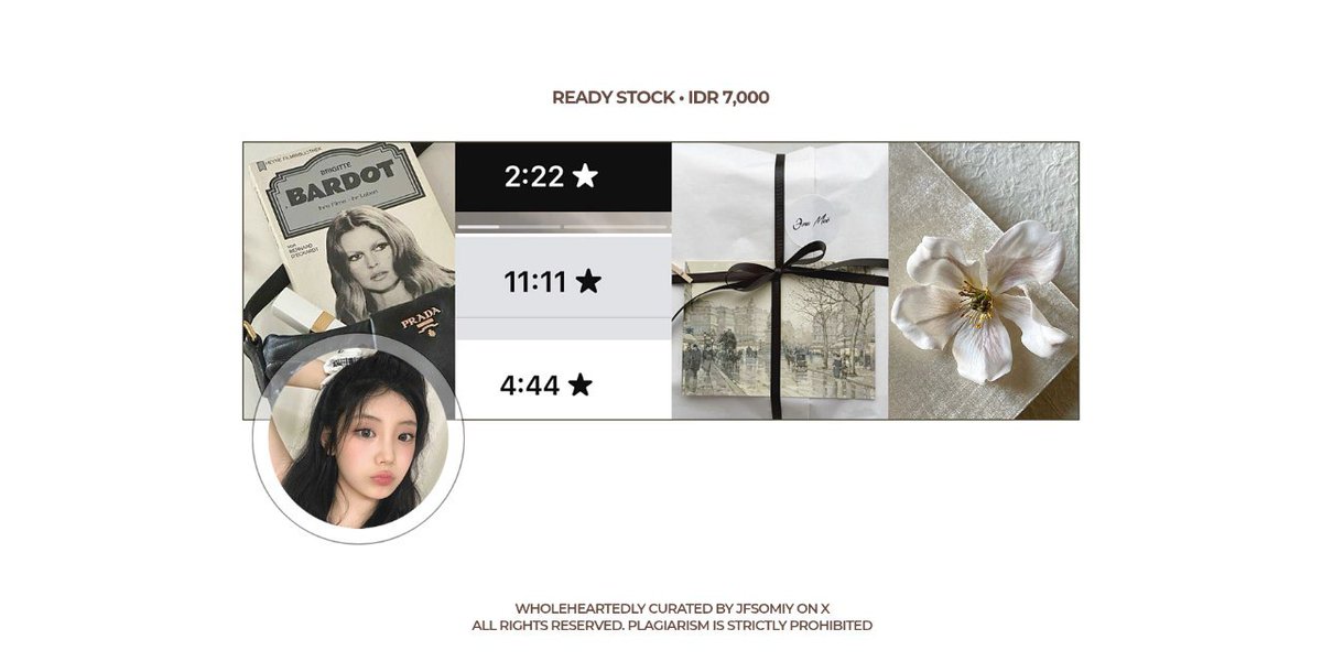 museinbloom's tweet photo. Please help repost? And may your help return to you in even greater measure! ❤️

Fresh from the shelf—ready stock layout 
Muse: ILLIT Wonhee
Price: IDR 7,000 

#zonauang #zonaba https://t.co/Awa9ENckSc