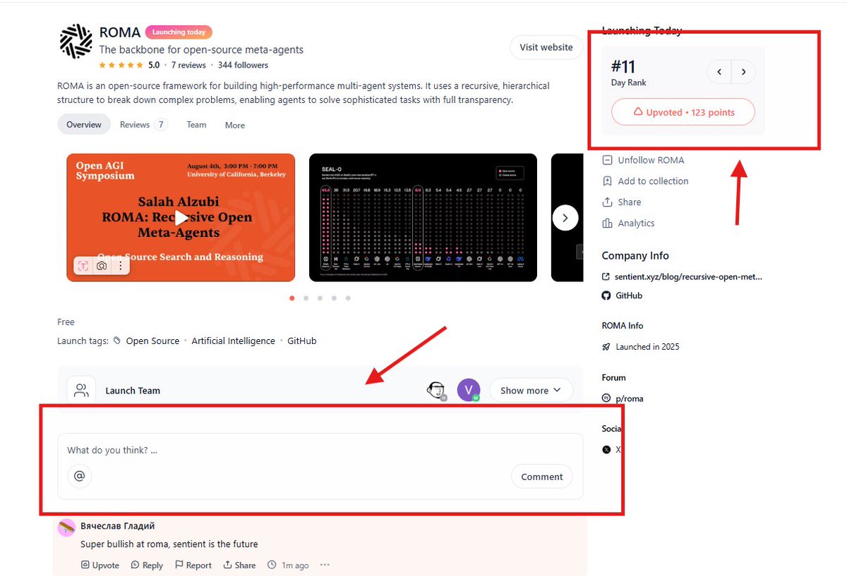 gSenti fam 

ya know the first thing to do after waking up?
that’s right - hit up Product Hunt and upvote ROMA 

Every click - power, together we send Web3 + AI straight to the top 

super simple steps&gt;
1. log in
2. smash that 🔼
3. follow ROMA
4. drop a fire comment 

ROMA gotta