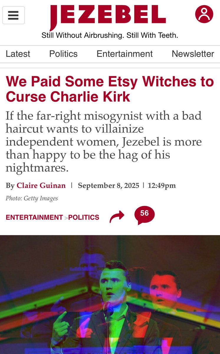 The assassination of Charlie Kirk was not just a sophisticated operation executed by professional military grade trained operators and reportedly involving foreign intelligence, it was also a Satanic ritualistic killing. 

It’s not an accident or a coincidence that Jezebel