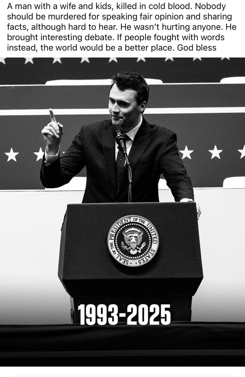 When freedom of speech gets you killed!! You don't kill someone cause their beliefs don't align with yours!!! Wtf???
You not the first man to die because you were honest, and you wont the last! Sad world 🌎 

RIP Comrade 🙏💔 <a href="/charliekirk11/">Charlie Kirk</a>