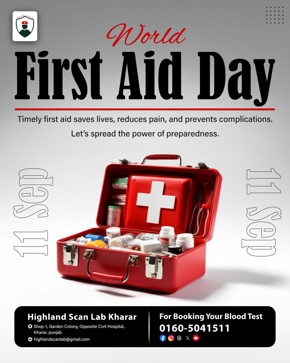HighlandScanLab's tweet image. Accidents don’t wait—and neither should you. On World First Aid Day, let’s remember how quick action can save lives. At Highland Scan Lab, we support awareness and early response because health emergencies need fast thinking and the right tools. Be prepared, not panicked.