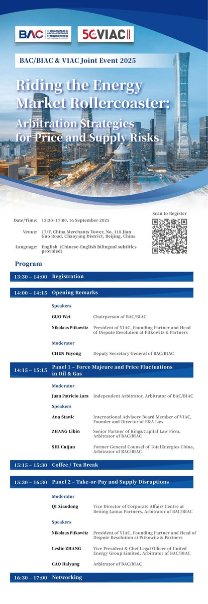 BACBIAC's tweet photo. Join us for the BAC/BIAC and the Vienna International Arbitral Centre of the Austrian Federal Economic Chamber (VIAC) Joint Event: Riding the Energy Market Rollercoaster: Arbitration Strategies for Price and Supply Risks
📅 Date: 16 September 2025 (Tuesday)
🕒 Time: 13:30 – 17:00 https://t.co/RmqP2s6jRz