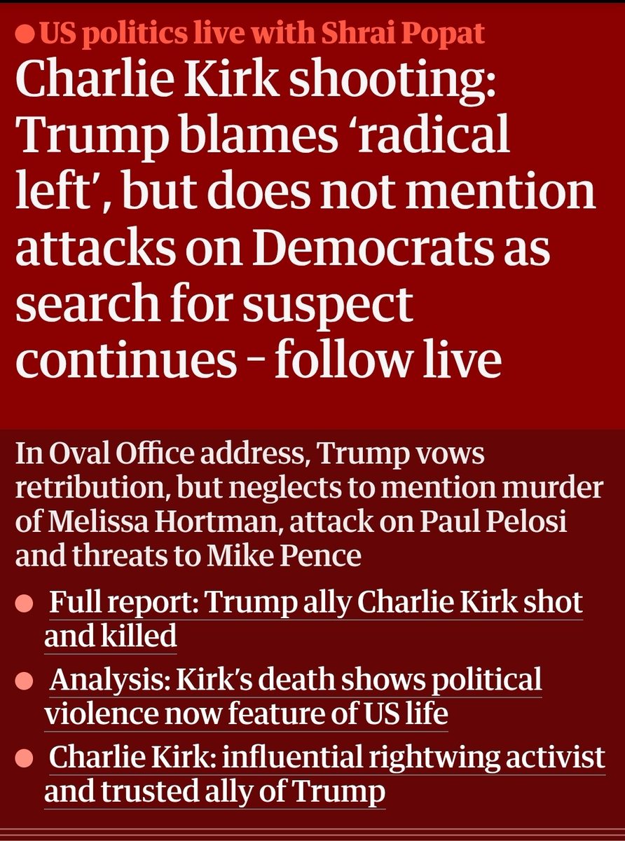 A good president who cared about stability would react with equal indignation regardless of the politics of the victim. But Trump is not a good president, indeed this murder is an opportunity for him to exploit division, promote culture wars, and redirect attention from Epstein