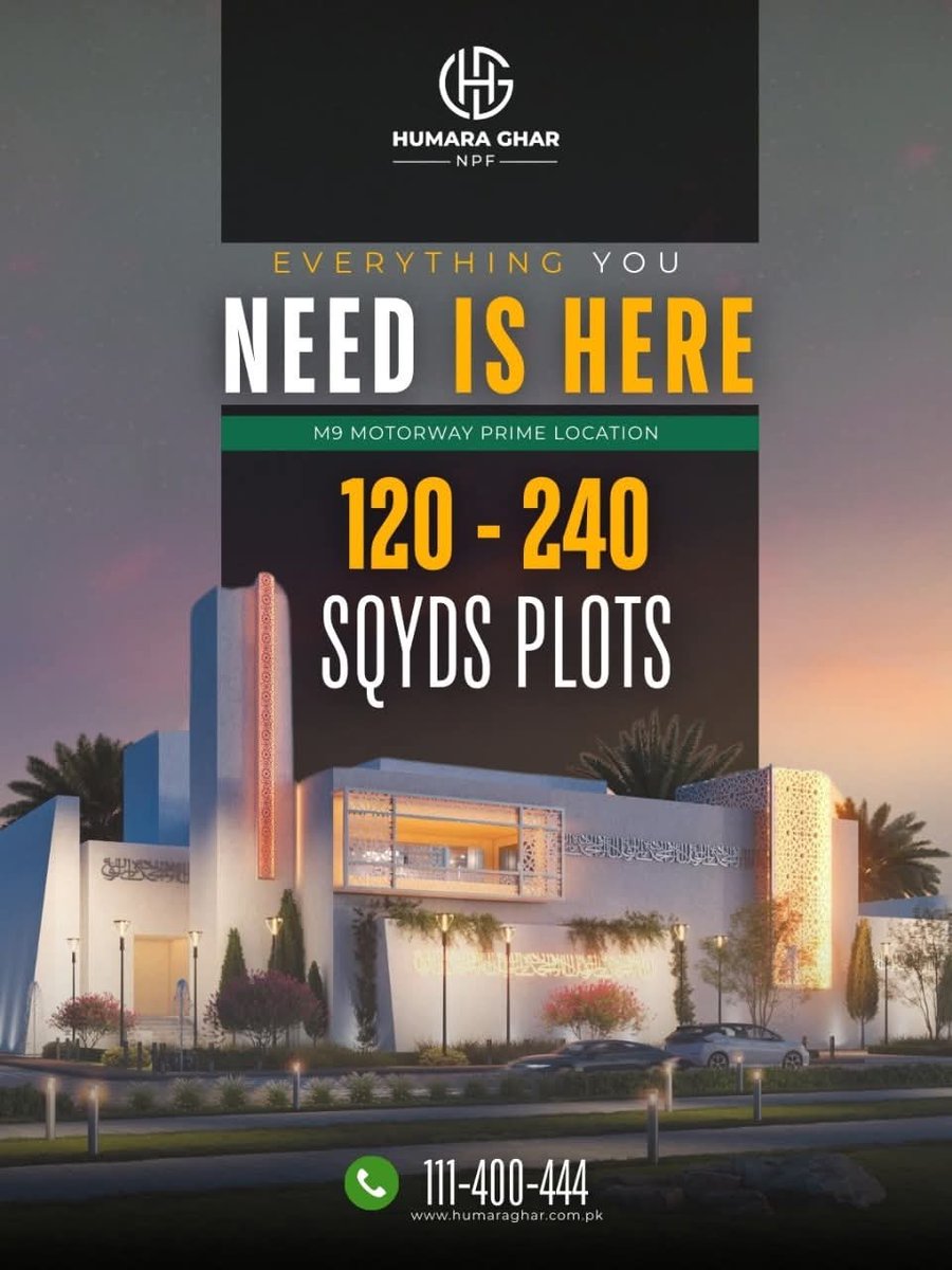 NPFPak's tweet image. Everything you need is here — from the prime M9 Motorway location to a fully equipped, secure community.
Humara Ghar NPF offers 120 and 240 sq.yds plots with a complete lifestyle built in. 
With top-notch Amenities

#HumaraGharNPF #M9Motorway #GatedCommunity #KarachiRealEstate