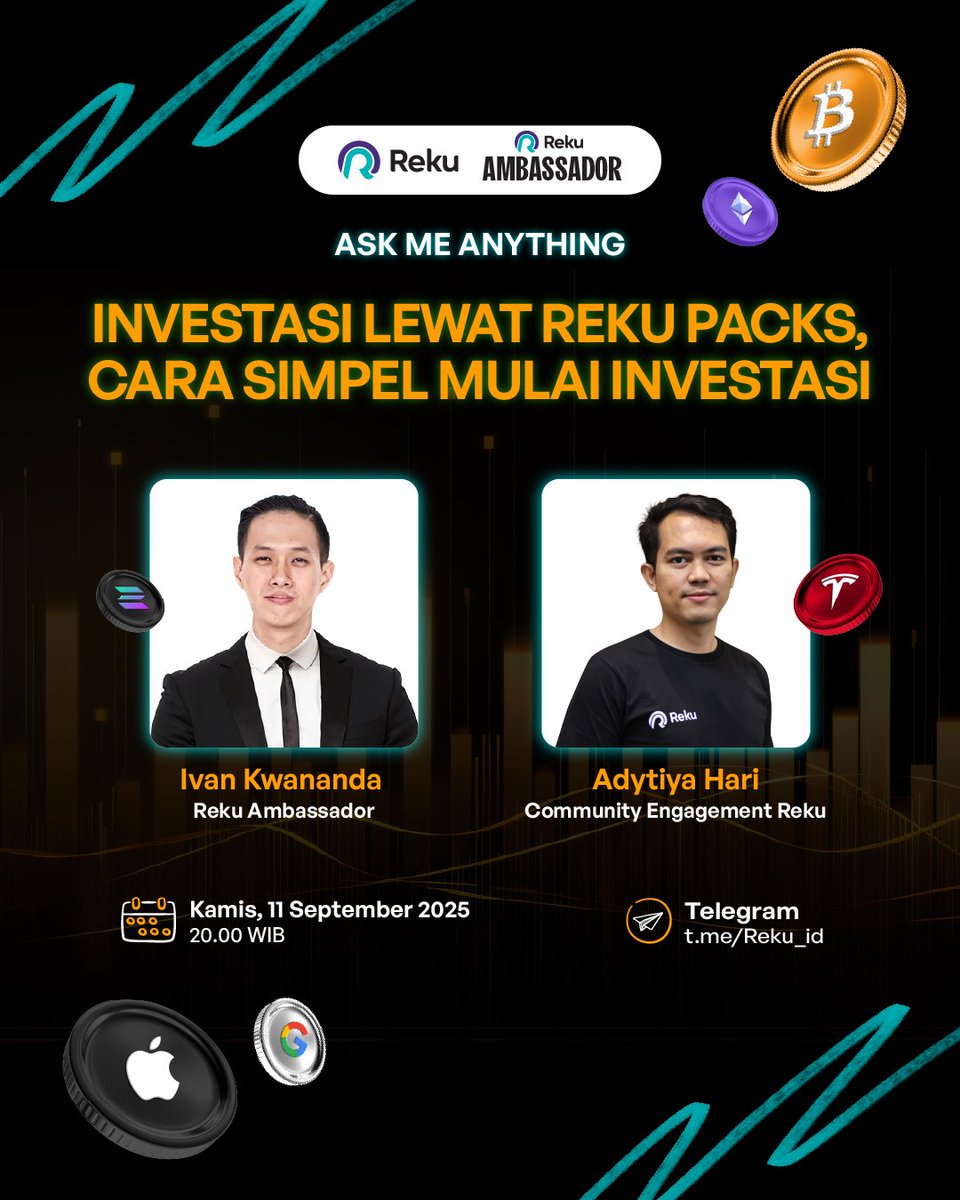 Reku - Aplikasi Investasi Aset Global (@reku_id) on Twitter photo โจ Penasaran lebih detailnya?
Yuk, ikutan AMA seru bareng Ivan Kwananda <a href="/AssetIvan/">Ivan โจ๐</a> yang bakal kupas tuntas gimana Reku Packs bisa jadi jalan pintas buat mulai investasi!
๐ Kamis, 11 September 2025
๐ 20.00 WIB โ selesai
๐ Live di Telegram Reku: t.me/Reku_id?videocโฆ โจ Penasaran lebih detailnya?
Yuk, ikutan AMA seru bareng Ivan Kwananda <a href="/AssetIvan/">Ivan โจ๐</a> yang bakal kupas tuntas gimana Reku Packs bisa jadi jalan pintas buat mulai investasi!
๐ Kamis, 11 September 2025
๐ 20.00 WIB โ selesai
๐ Live di Telegram Reku: t.me/Reku_id?videocโฆ
