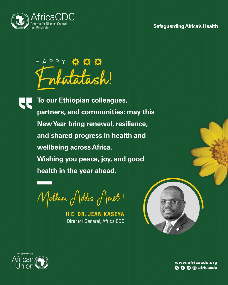 Today we join our Ethiopian colleagues and partners in marking Enkutatash – the Ethiopian New Year. 

<a href="/AfricaCDC/">Africa CDC</a> is proud to walk alongside you in advancing our shared mission for a healthier, stronger continent.

Melkam Addis Amet!