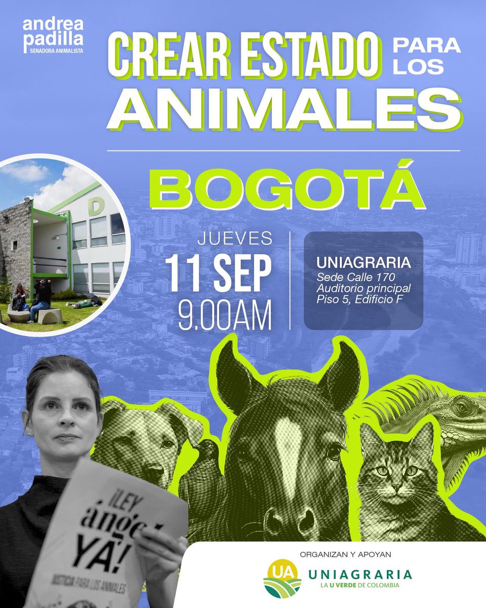 !Hoy, rumbo a la <a href="/UNIAGRARIA/">Uniagraria</a> !
Crear #EstadoParaLosAnimales 💪🏻❤️