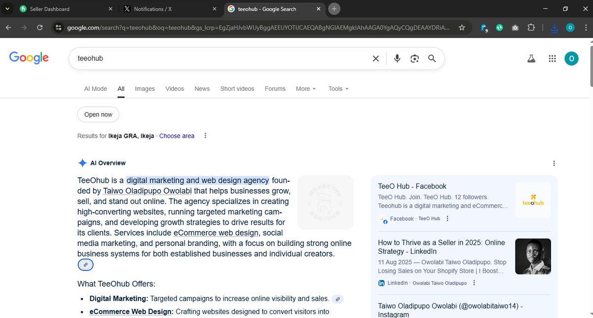 Big win 🎉
When you search TeeOhub on Google, we’re right there 🔍
It’s not just visibility, it’s trust.
We help brands grow smarter, sell faster &amp; stand out stronger 🚀

#DigitalMarketing #eCommerce #TeeOhub #teeohub99 <a href="/Google/">Google</a> #BrandStrategy