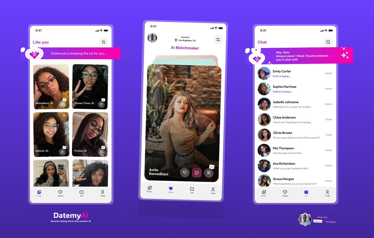sammieadedotun's tweet photo. DatemyAi – Smarter dating starts with smarter Al
No more endless swipes or dry chats.
Your AI filters matches, starts the convo, and hands it over when it’s real.
Smarter dating.
#DatemyAiapp
#UX #FigmaDesign #DatingApp #AI https://t.co/EKWYT0bQuQ