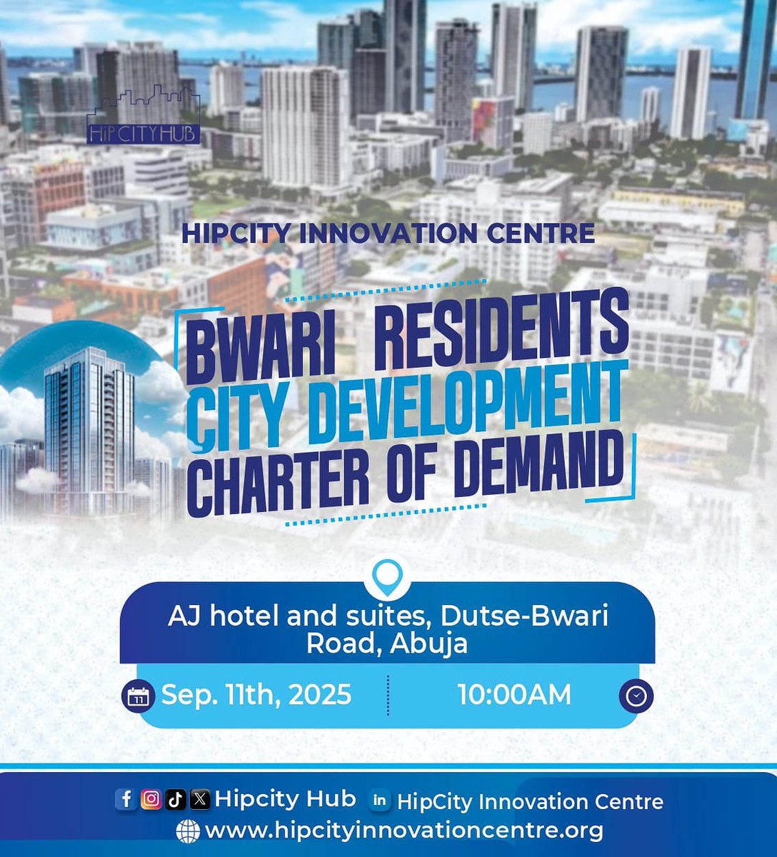 The voices of Bwari residents matter!
Join us as HipCity Innovation Centre presents the Bwari Residents City Development Charter of Demand — a collective vision shaped by the people, for the people.
Together, let’s shape the future of our city.
#HipCityInnovationCentre