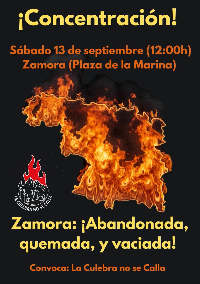 El sábado,  CNT de Zamora apoyará la concentración contra los incendios forestales convocada desde La Culebra no se calla.
Nos vemos a las 12 en la Farola para estar en bloque.
Queremos "pueblos vivos, pueblos combativos" y "Más bomberos y ningún consejero" 
Ven a nuestro bloque.