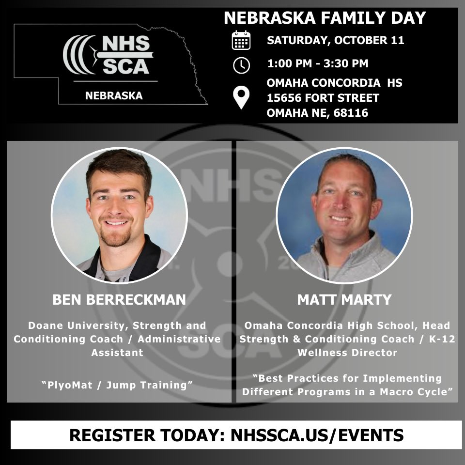 Nebraska Strength Coaches Organization (@nebstrength) on Twitter photo 🚨🚨🚨🚨🚨🚨
Excited to bring you our 2025 <a href="/nhssca_us/">Official NHSSCA</a> #FamilyDay 
Mark your calendars and be sure to join us on October 11 for an afternoon of learning and networking! This will be the first of many opportunities this year! 
💪🏼 🚨🚨🚨🚨🚨🚨
Excited to bring you our 2025 <a href="/nhssca_us/">Official NHSSCA</a> #FamilyDay 
Mark your calendars and be sure to join us on October 11 for an afternoon of learning and networking! This will be the first of many opportunities this year! 
💪🏼