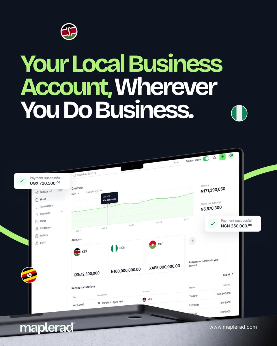 Whether your customer is in Lagos, Nairobi, or Accra, you can receive payments like a local.🌍

Maplerad Business Accounts give you local account details in multiple currencies, instantly!

Open one account, unlock many markets: maplerad.com