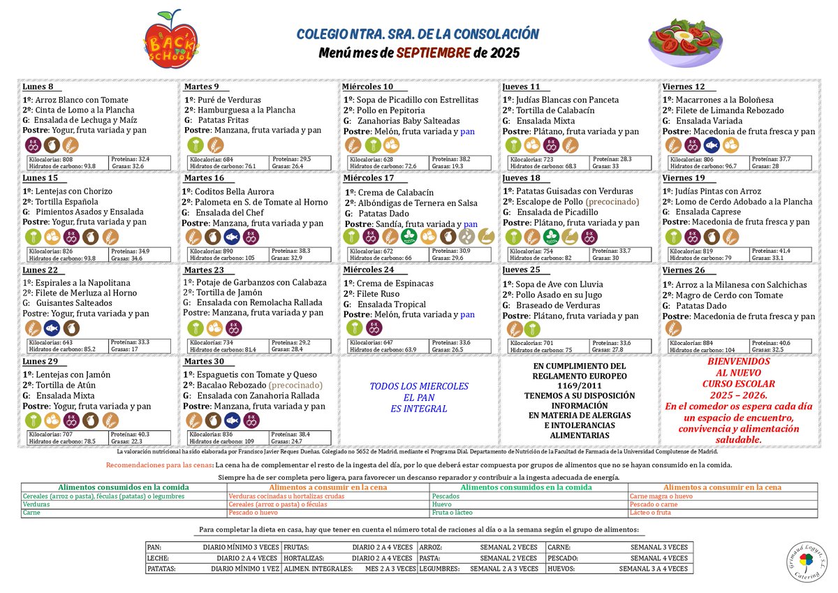 Este es el menú del mes de septiembre en nuestro colegio. ¡Que aproveche!
#ConsolaciónEduca #Comedor #Menúseptiembre #Incondicional