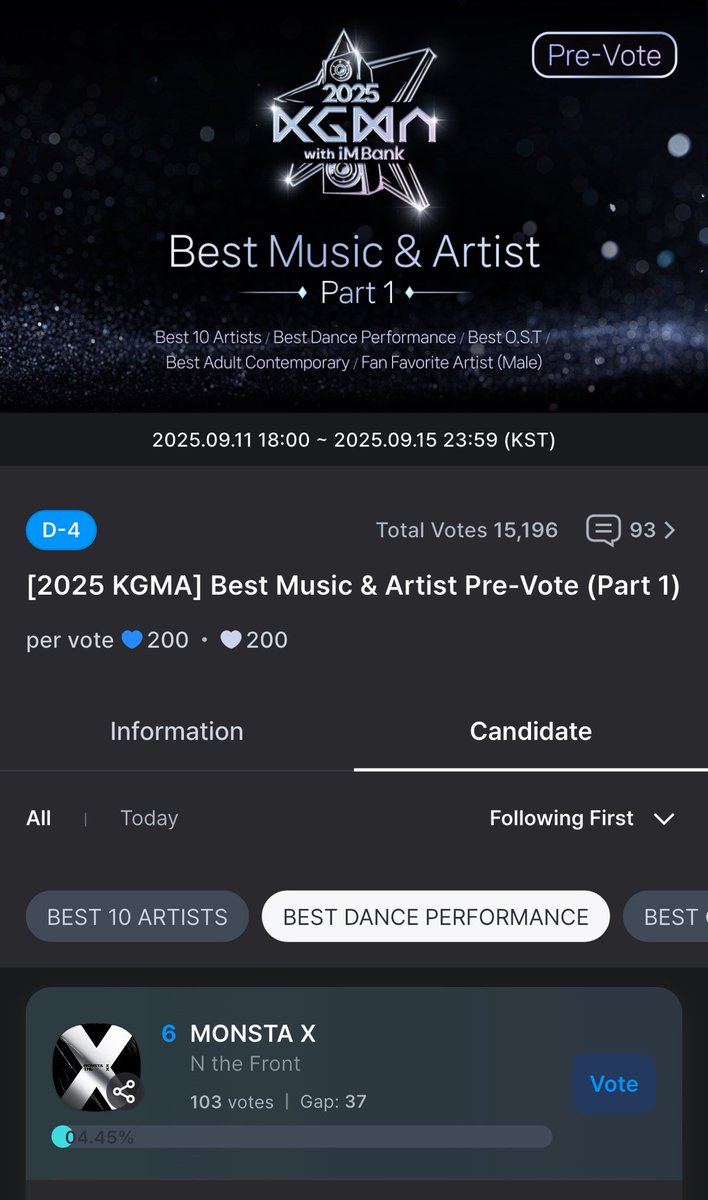 worldwide_mx's tweet photo. [#wwmx_voting]

Monbebe!! @OfficialMONSTAX is nominated for two categories: 'Best 10 Artist' and 'Best Dance Performance' at the 2025 Korea Grand Music Awards (KGMA).

Current ranks:
Best 10 Artist - #6
Best Dance Performance- #6

Pre vote ends: 2025.09.15 23:59 (KST)

 https://t.co/aYmxu8LHkm