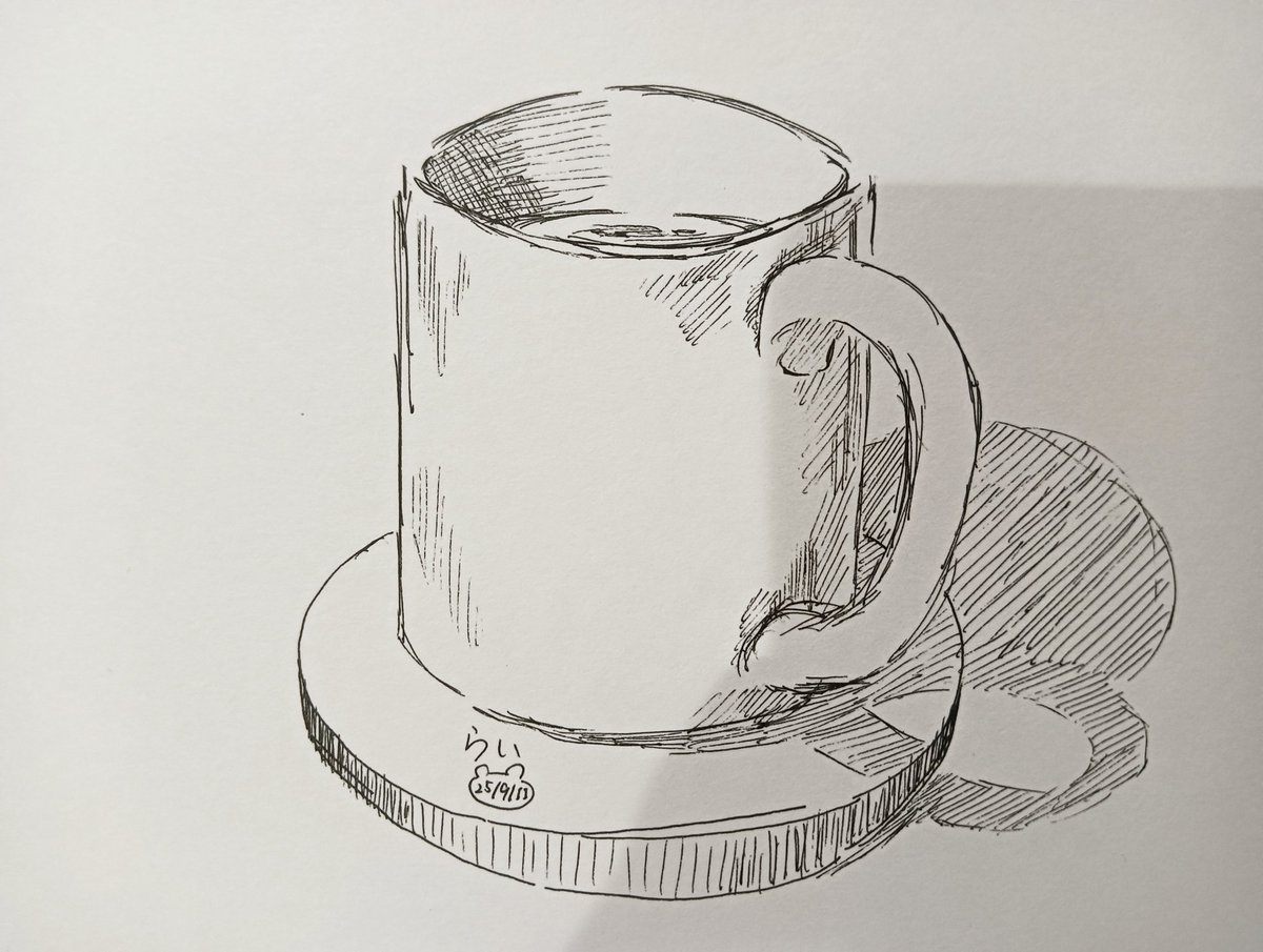 33.コーヒーカップとコースター
#ペン画
#毎日一枚お絵かき