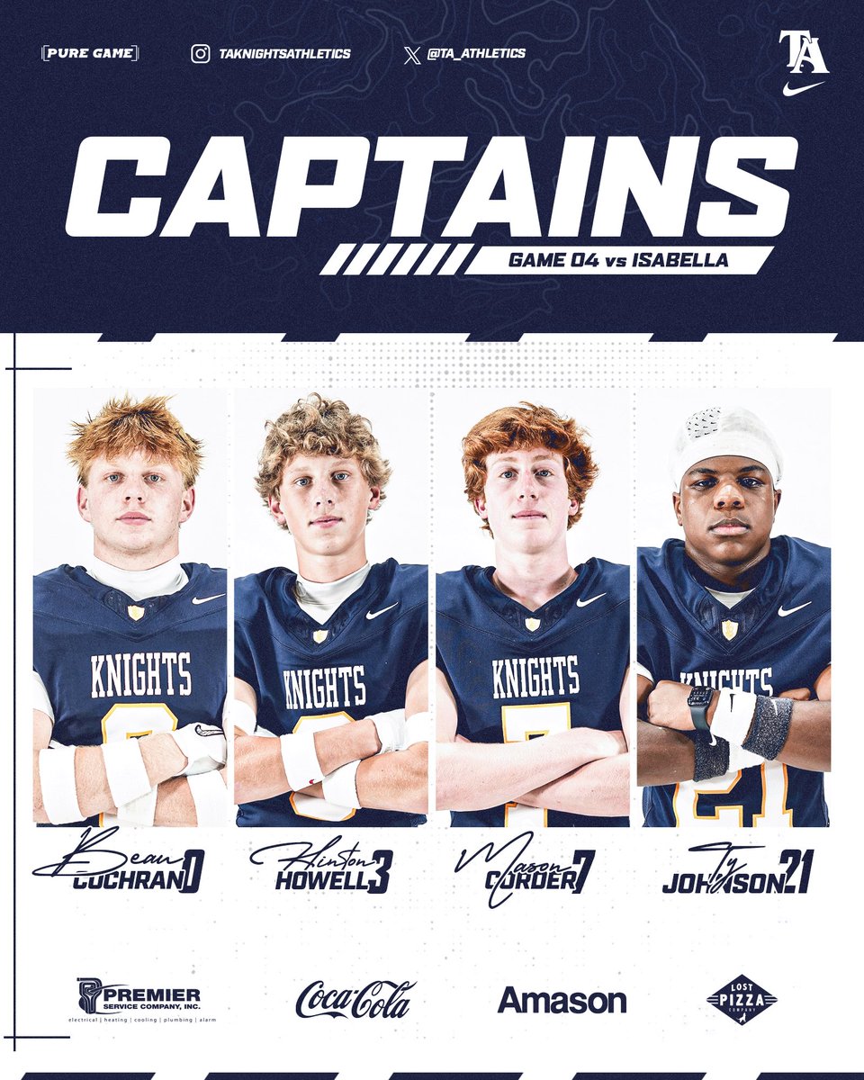 🏈 𝙂𝘼𝙈𝙀 𝙏𝙃𝙍𝙀𝙀 𝘾𝘼𝙋𝙏𝘼𝙄𝙉𝙎 ⚔️
▪️Beau Cochran
▪️Hinton Howell
▪️Mason Corder
▪️Ty Johnson
#TuscaloosaAcademy #RTGK