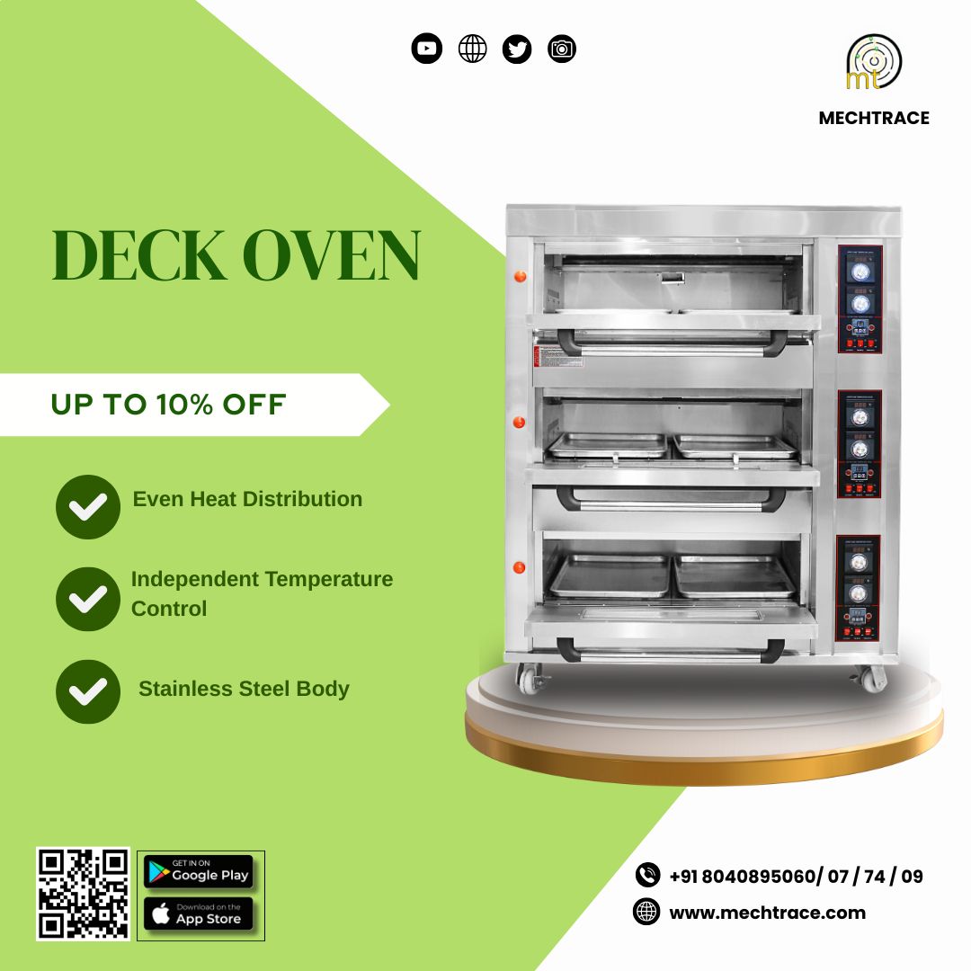mechtrace's tweet image. Bring artisanal quality to every bake with our Deck Oven.
Tel - +91 8040895060/ 07 / 74 / 09
mechtrace.com
#DeckOven #ArtisanBaking #BakeryMachines #BakeryTrends