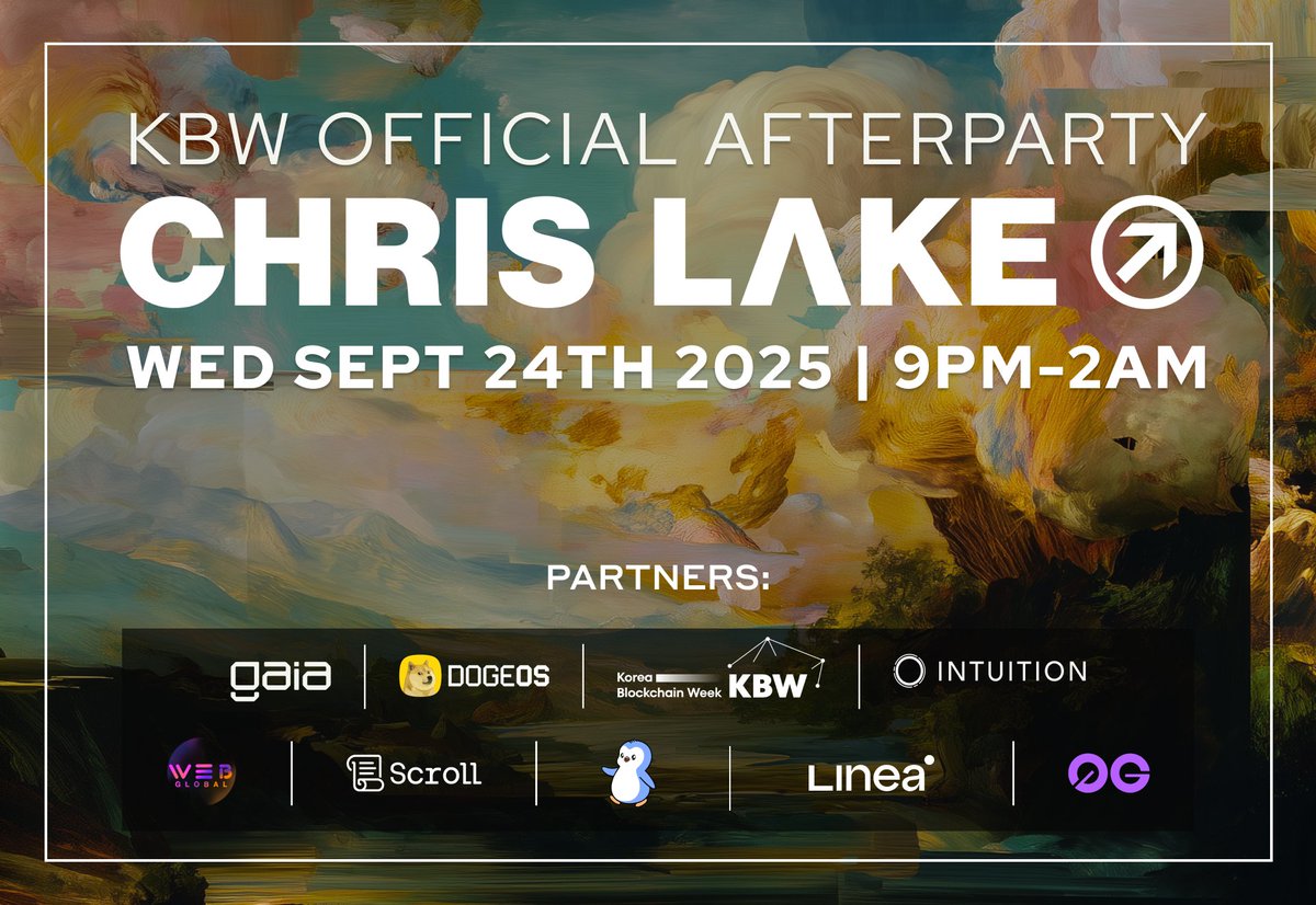 Seoul, it’s time to celebrate. 🎉

Gaia, <a href="/DogeOS/">DogeOS</a>, <a href="/0xIntuition/">Intuition 👁️</a>, Scroll, Linea, 0G.ai, @Factblock, <a href="/w3bglobal/">W3B GLOBAL</a> &amp; <a href="/pudgypenguins/">Pudgy Penguins</a> host the official <a href="/kbwofficial/">#KBW</a> Afterparty—music, vibes &amp; unforgettable connections.

🗓️ Sept 24, 9PM–2AM

🔗 RSVP now →