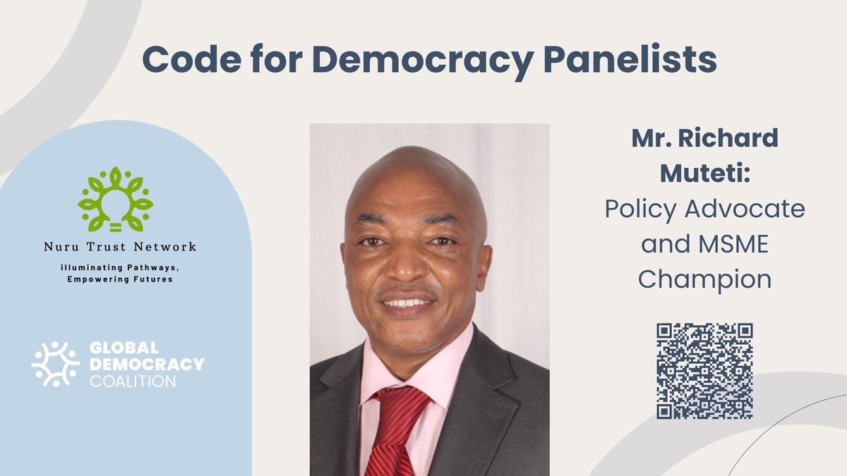 NuruTrustKenya's tweet image. The hype is real for the #CodeforDemocracy this #Sept16! We're thrilled to introduce @RichardMuteti, a #regional #leader and #MSMEChampion! He's a true force behind the informal sector and entrepreneurship in Kenya.
Don't miss his insights!
#CodeForDemocracyKE #IDD2025