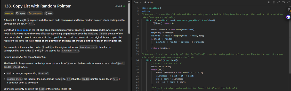manviCodes's tweet image. ✅Day - 6 of #100DaysOfCode 
Linked List revision
🔹#LeetCode Q160 Intersection of two Linked List
🔹#LeetCode Q138 Copy List with random pointer
#buildinpublic #programming #connect #letsconnect