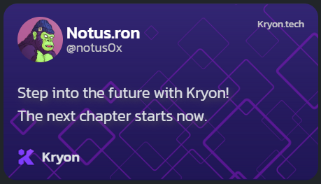 Get you <a href="/Kryon_AI/">Kryon AI</a> card today!  

InfoFi starts today at <a href="/Ronin_Network/">Ronin</a> 🚀

kreator.kryon.tech/?ref=a82f1a
