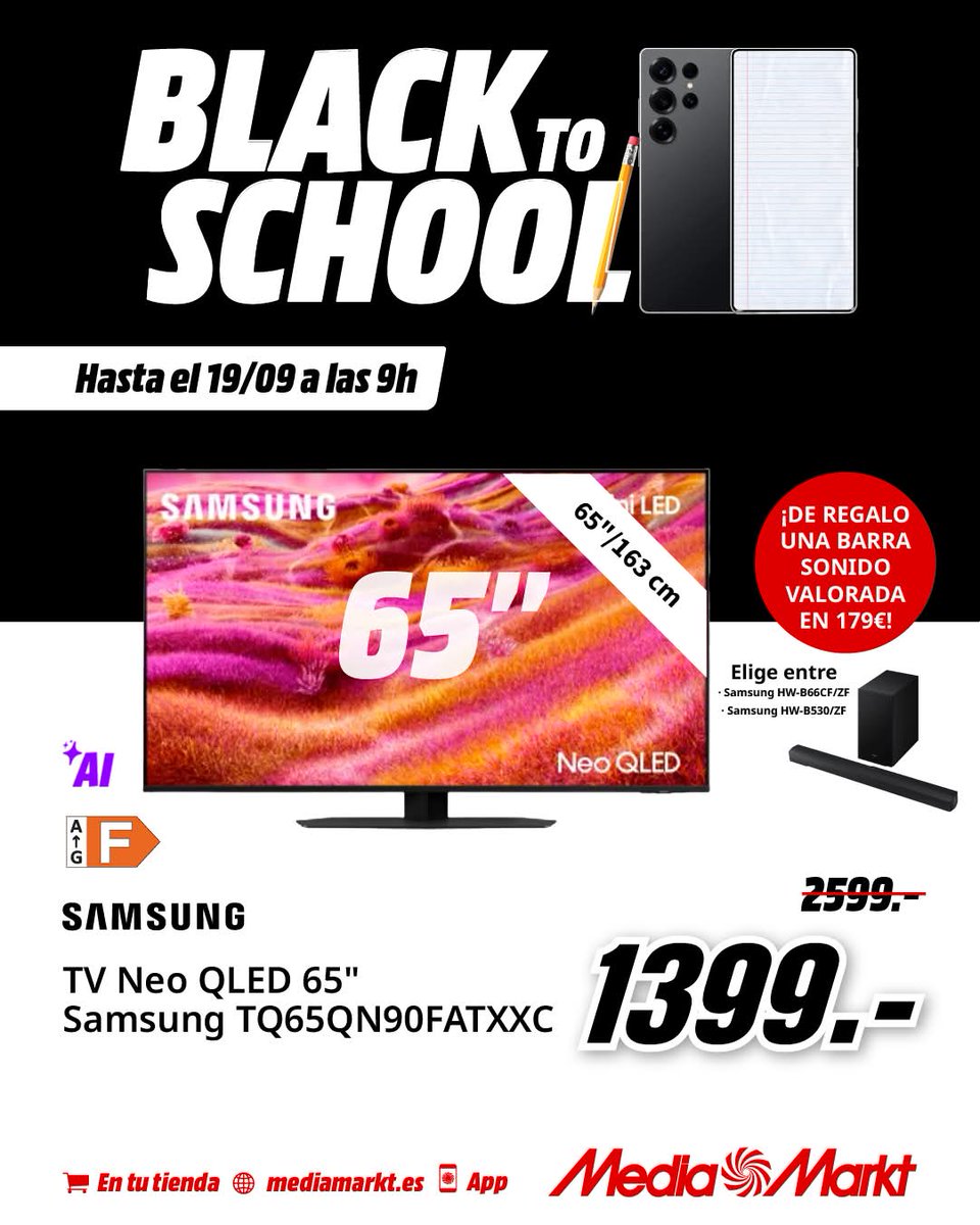 📓 Nuevo curso
📅 Nuevos propósitos
💻 Nueva tecnología 
Con el BLACK TO SCHOOL de #MediaMarkt empieza el curso con las mejores ofertas😉

#ParqueAlmenara #TodoCercadeTi #TusMarcasFavoritas