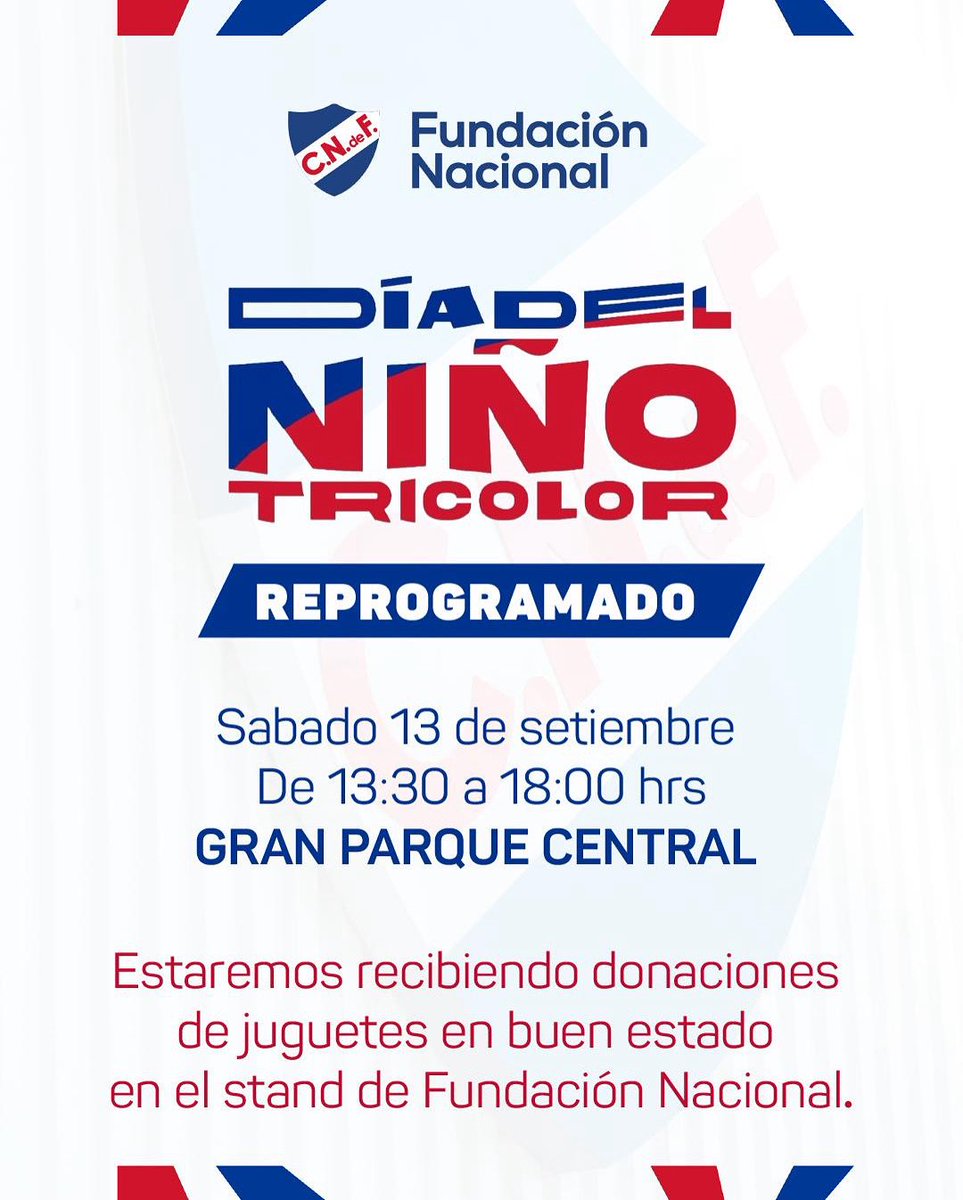 🎉 ¡El Día del Niño Tricolor tiene nueva fecha!

Una jornada para disfrutar en familia, compartir y celebrar a los más chicos.

🙌🏼 Estaremos recibiendo donaciones de juguetes en buen estado. Tu aporte puede hacer la diferencia y regalar sonrisas a quienes más lo necesitan.