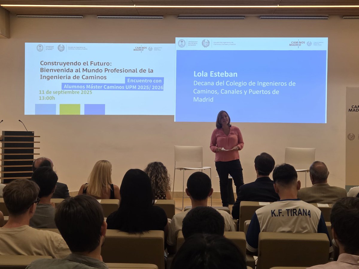 Arranca la bienvenida a los alumnos de Máster de <a href="/caminosupm/">CaminosUPM</a> en <a href="/caminosmadrid/">Ing. Caminos Madrid</a>.

<a href="/lolaestp/">María Dolores Esteban Pérez</a>, decana de Caminos Madrid: "Aquí contáis con el respaldo necesario para impulsar vuestra carrera profesional en un contexto cada vez más global y competitivo".

¡Bienvenidos a vuestra casa!