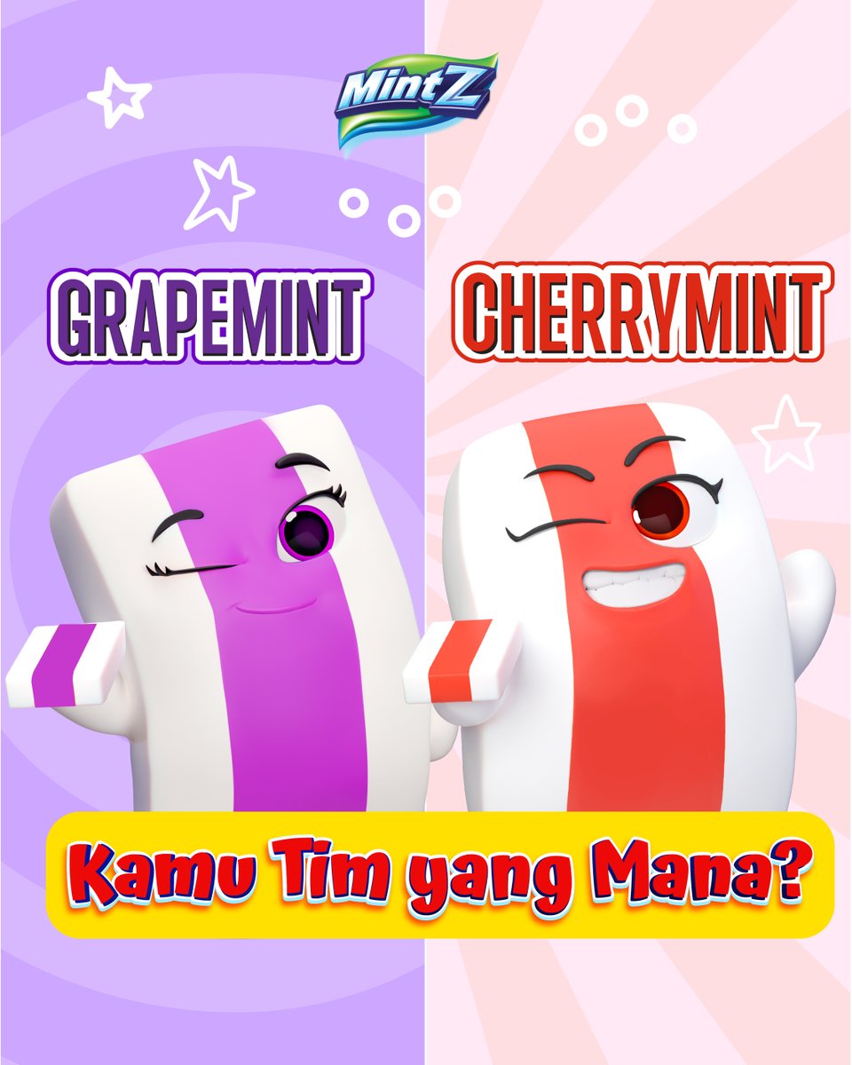 MintZ's tweet image. Dua rasa, dua sensasi!
🍒 🍇 Manisnya Grape dan Cherry 
🍬🍃 Segarnya Rasa Mintz

Yang bikin kamu nggak bisa berhenti ngemut 🤭

#MintZ #SenyumintZ #PermenMintZ #ChewynyNagihTerus