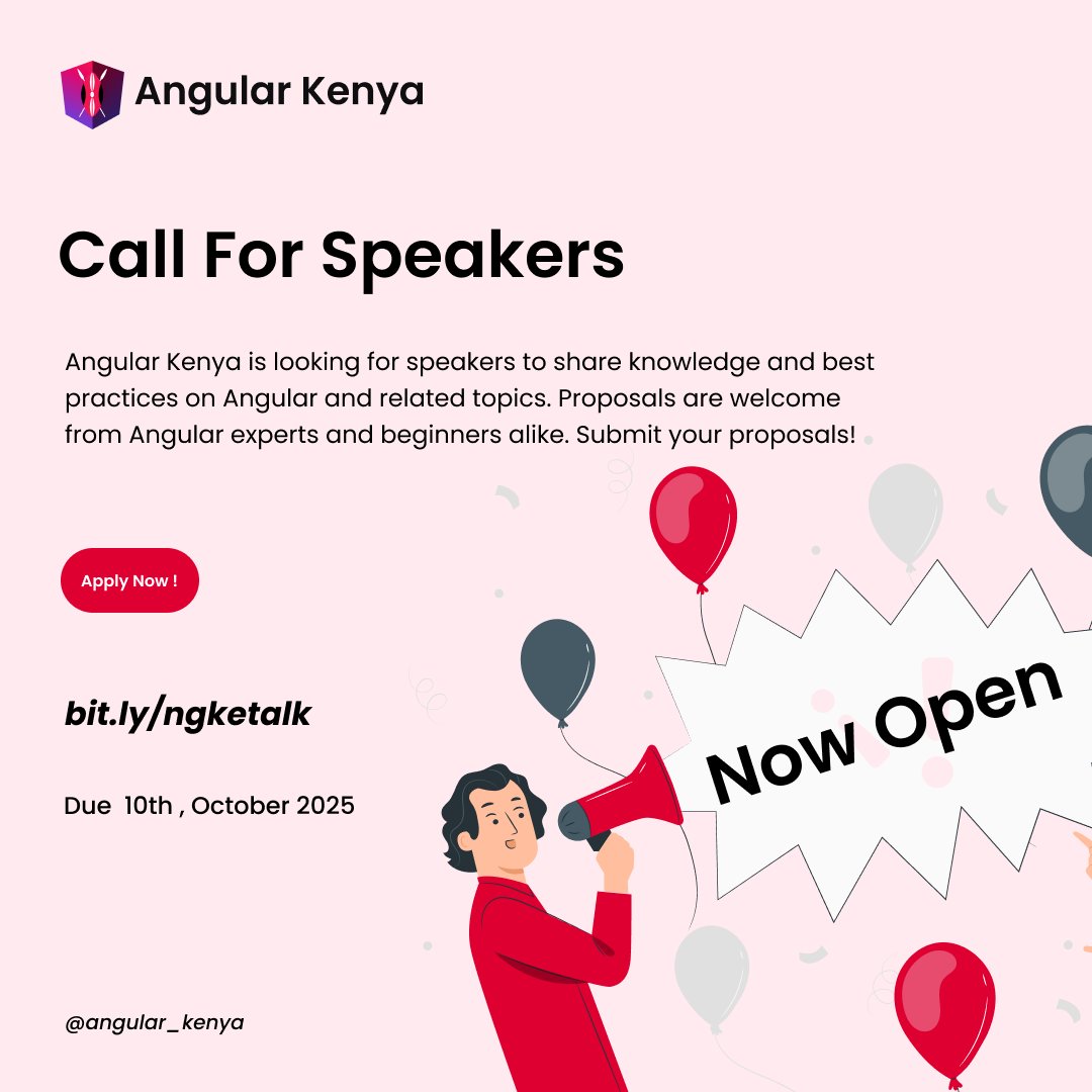 angular_kenya's tweet image. Our webinars are making a comeback 🎉, and that means our Call for Speakers is also officially open 😎

This is your chance to share your passion and expertise on @angular and related topics. We&apos;re looking for speakers of all experience levels to help us create a fantastic…