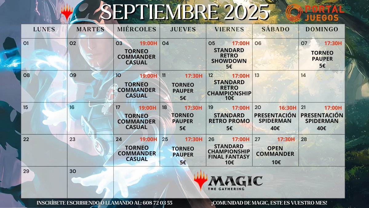 ¡Comunidad de Magic, tenemos el mes completo de eventos para vosotros! 🥳

Ya podéis ir reservando vuestros días en la agenda para no perderos nada 🗓️ 

Seguidnos para estar atentos a todo lo que está por venir 🔝