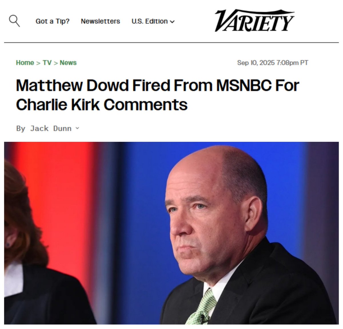 πππππ (@pr0ud_americans) on Twitter photo π¨Matthew Dowd fired from MSNBC over Charlie Kirk assassination comments. π¨Matthew Dowd fired from MSNBC over Charlie Kirk assassination comments.