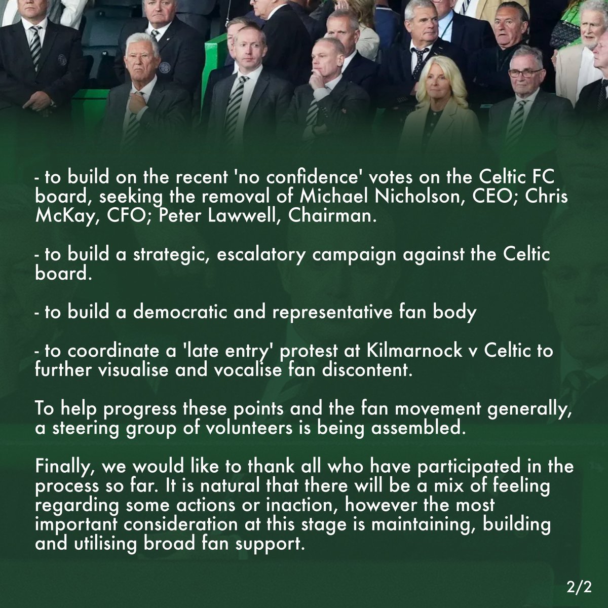 Update from Fan Consultation Meeting

Further details to follow re planned actions